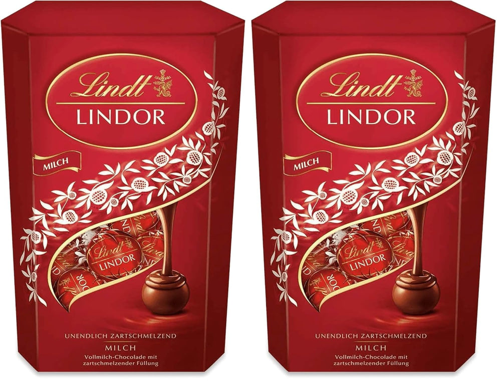 Lindt Chokolade | Mælkechokolade kegle LINDOR | 500g | 38 mælkechokoladekugler med smelte-i-mund-fyld | Chokolade gave