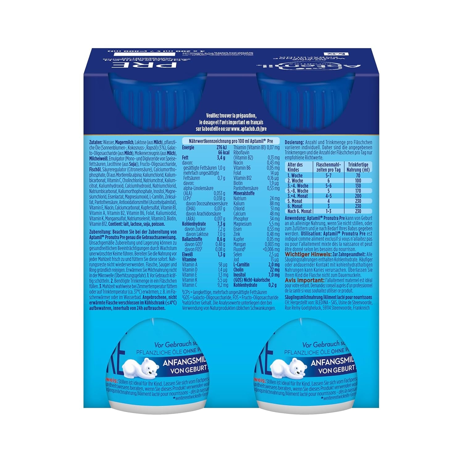 Aptamil Pronutra Pre - Modermælkserstatning fra fødslen - Med vegetabilske olier, uden palmeolie - 6 x 4 x 200 ml (4800 ml)