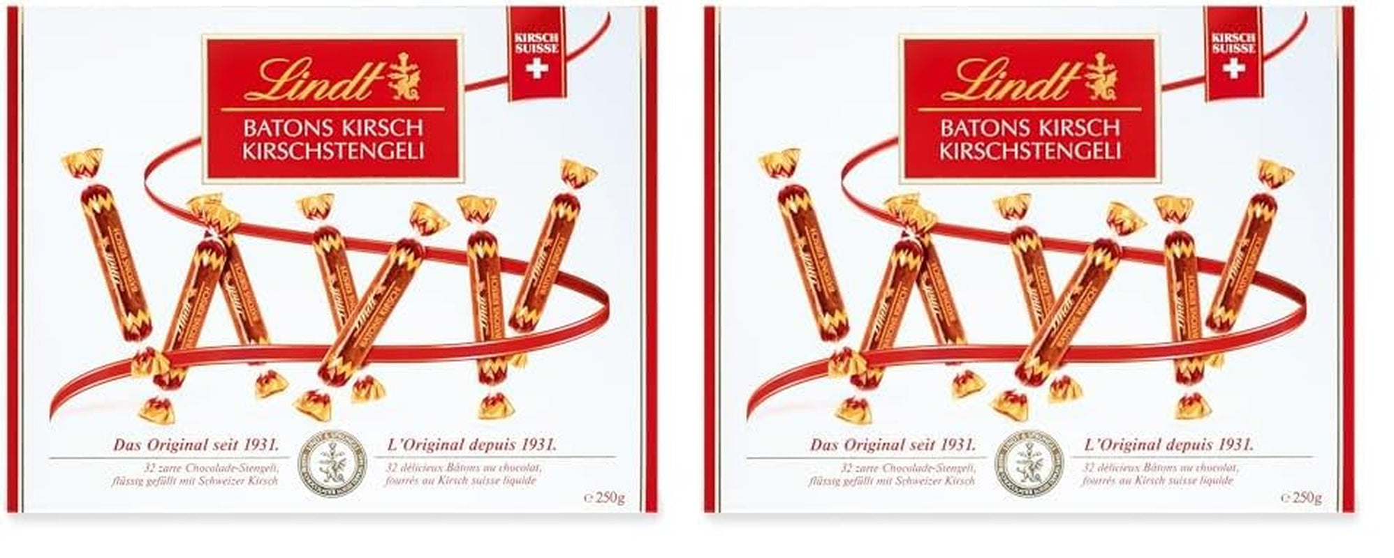 Lindt chokoladebarer med kirsebærstængler | 250 g 32 Swiss Cherry flydende fyldt mælkechokoladebarer | Gave af chokolade med alkohol | Chokolade gave