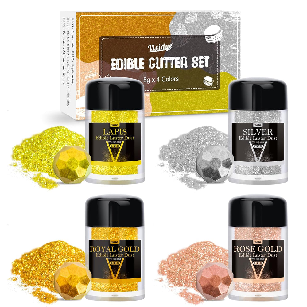 Spiselig glitter, støv, forskellige farver, 30 gram Naty Shop Sæt 4 x 5 gram