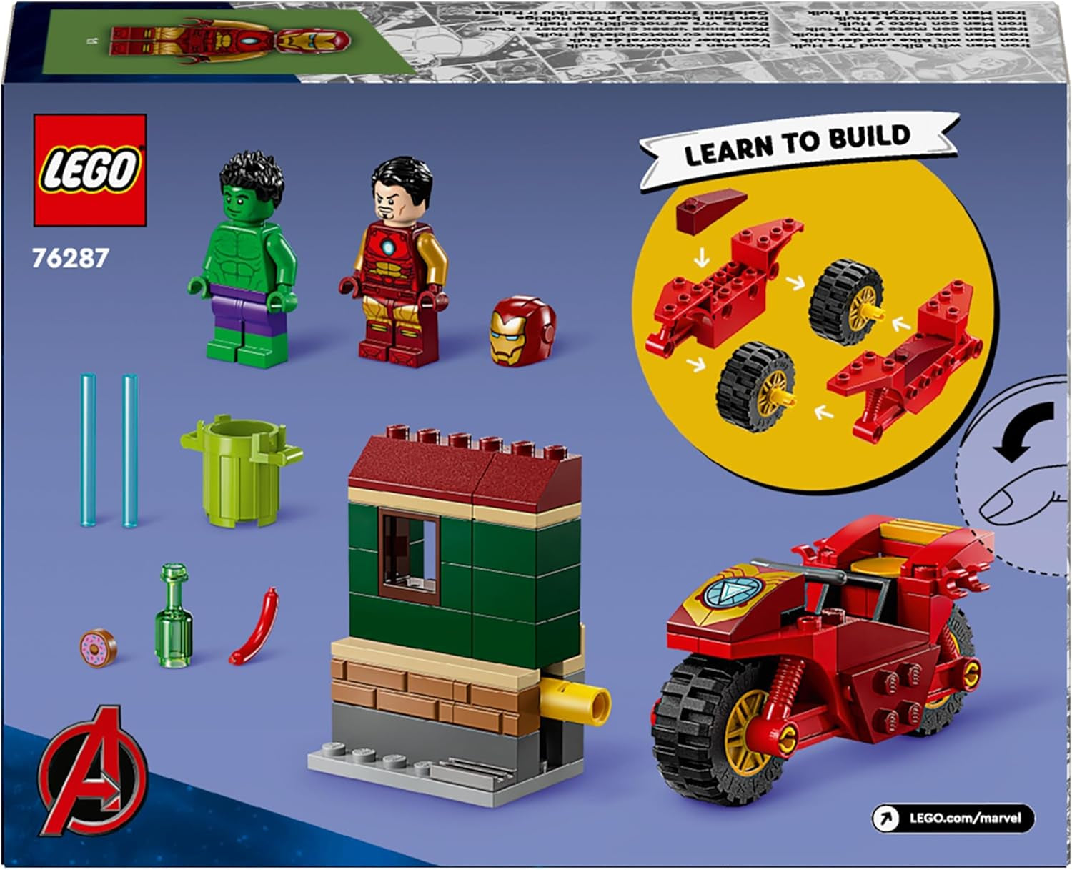 LEGO Marvel Iron Man med cykel og hulk, superheltebyggelegetøj til børn, samlingssæt med cykel og minifigurer, gave til piger og drenge 4 år 76287 Byggesæt Besuche den LEGO-Store