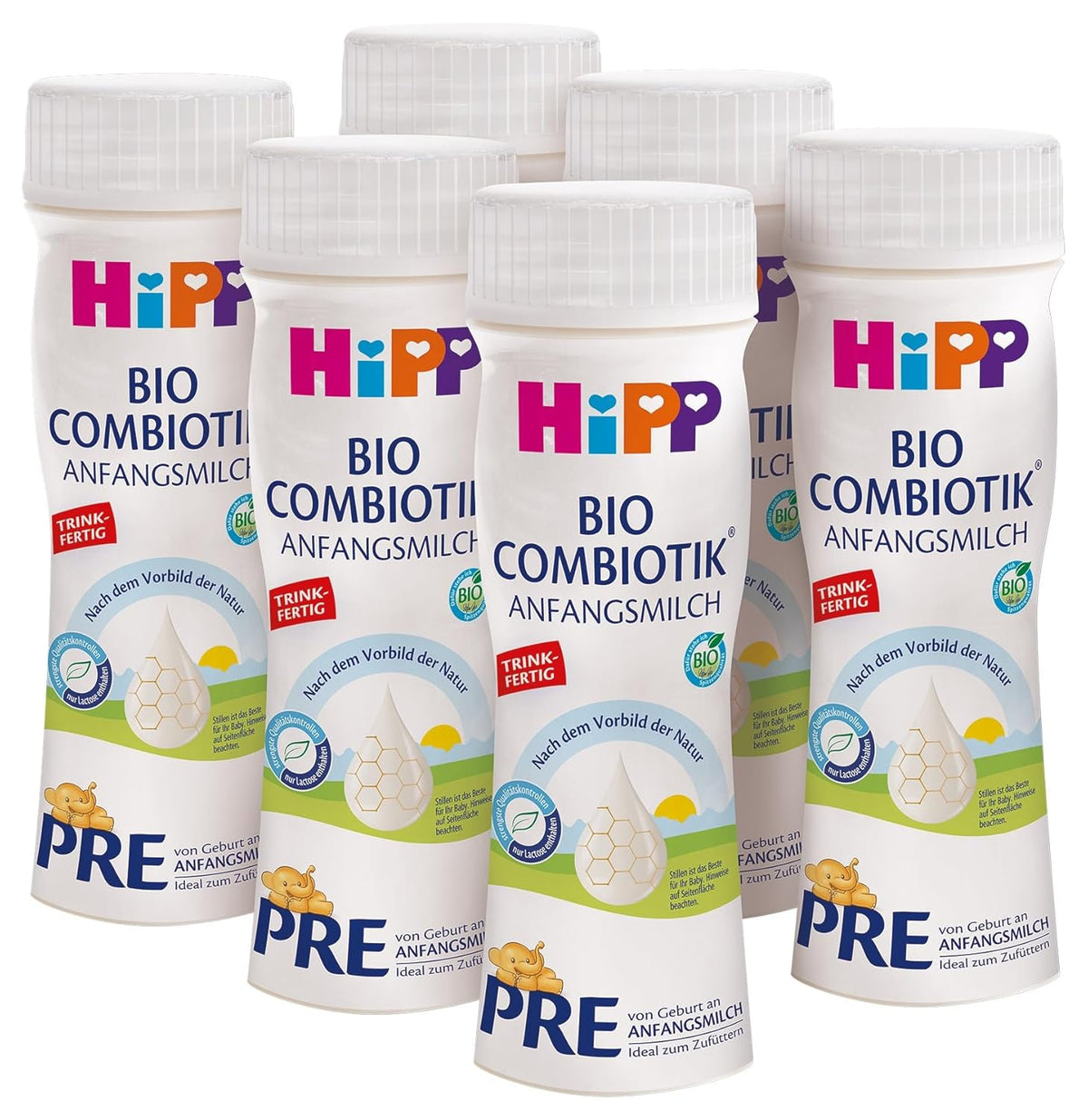 HiPP PRE Organic Combiotic Formula Klar til at drikke (6 x 200 ml) Spædbørnsmælk fra fødslen indeholder kun laktose som kulhydrat Bedste økologiske
