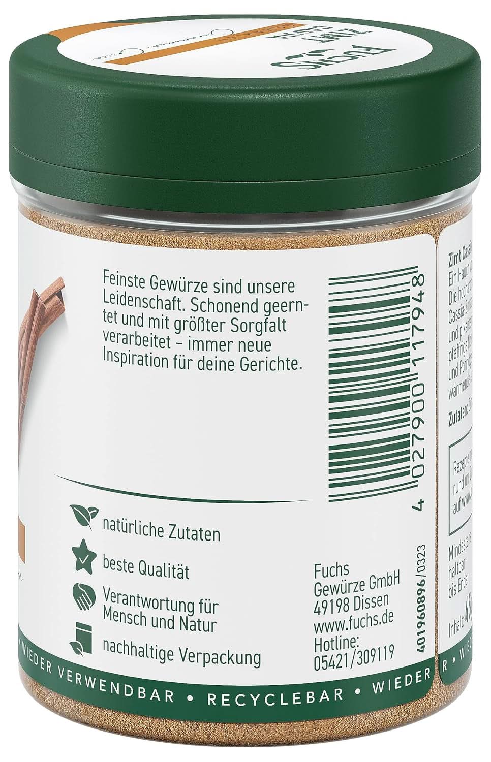 Fuchs Ground Cassia Cinnamon - Til at smage kager, desserter eller teer, 45 gram Krydderier Naty Shop