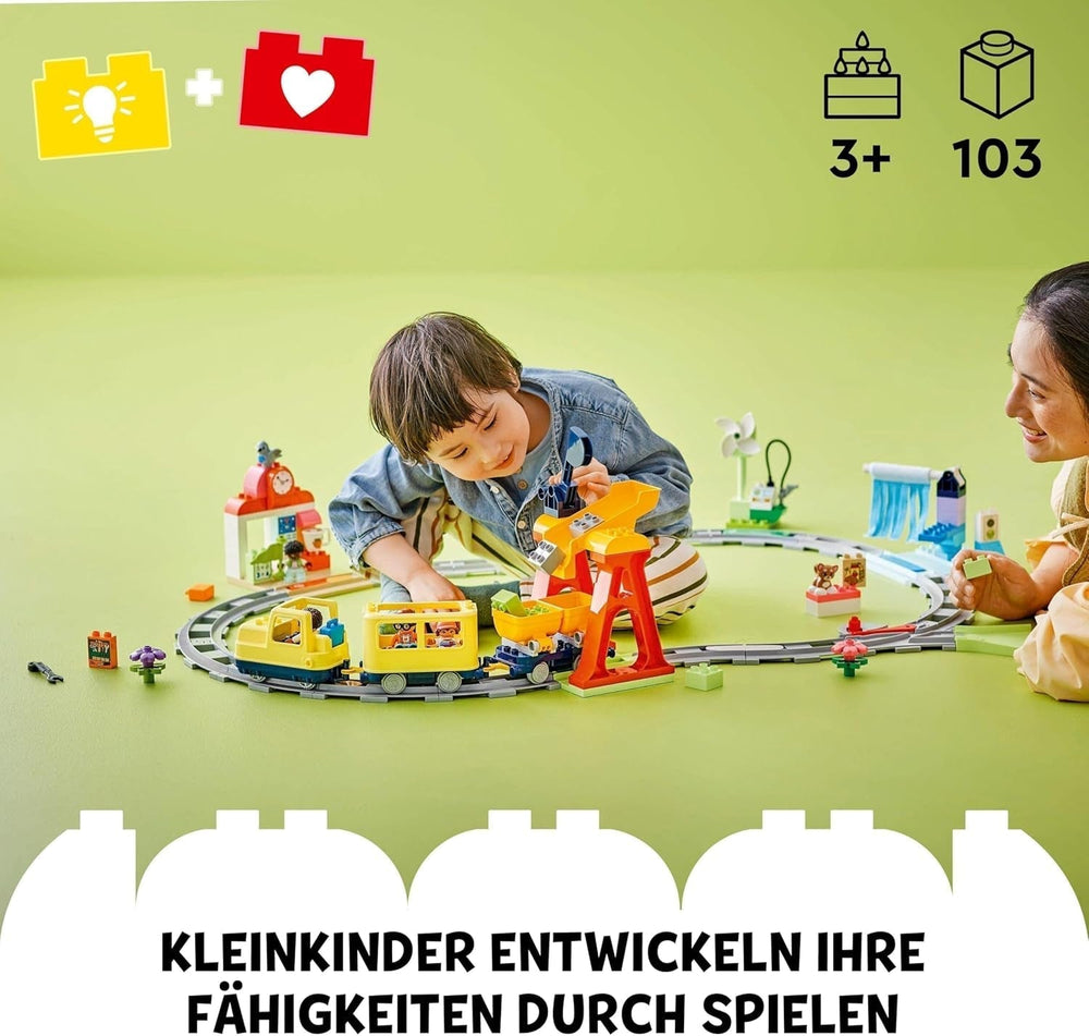 LEGO DUPLO Town stor interaktiv jernbane, byggelegetøj til småbørn 3 år, Push & Go-lokomotiv med lys og lyde, spordele, pædagogisk legetøj til førskolebørn 10428 Byggesæt Beuche den LEGO-Store