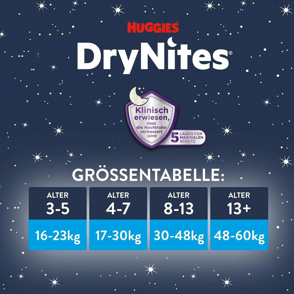 Scutece de noapte Huggies Drynites, Pentru fete 8-13 ani (30-48 kg), Foarte absorbante , 9 buc Mama si Copilul Naty Shop