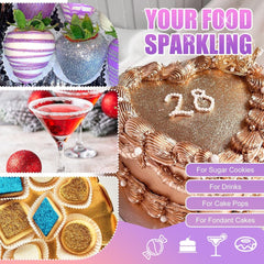 Set de sclipici comestibil - 4 culori pudră de sclipici comestibilă multicoloră, praf de sclipici pentru prăjituri, băuturi, alimente - pudră de sclipici metalică, colorant alimentar pentru cocktailuri, vin, fondant