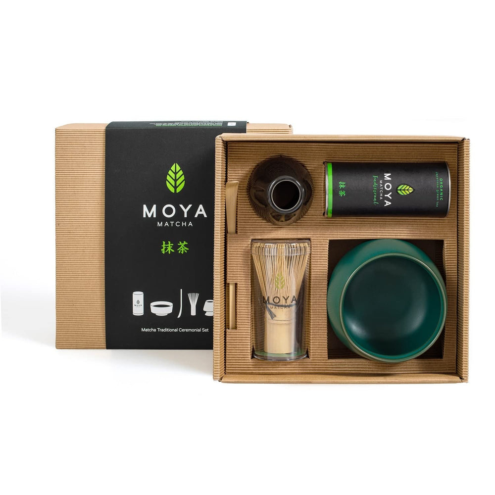 Set de ceai Moya Matcha Pudră verde organică | BIO 30G Clasa tradițională (II) | Ambalaj + bol Matcha + bătător de bambus | Set pentru prepararea Matcha