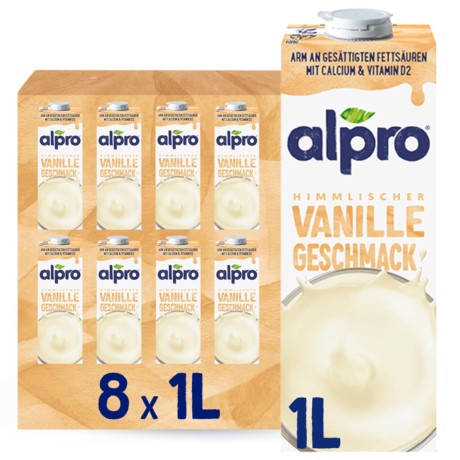 Alpro Vanilje Sojamælk 8x1L - Vegansk og rig på calcium