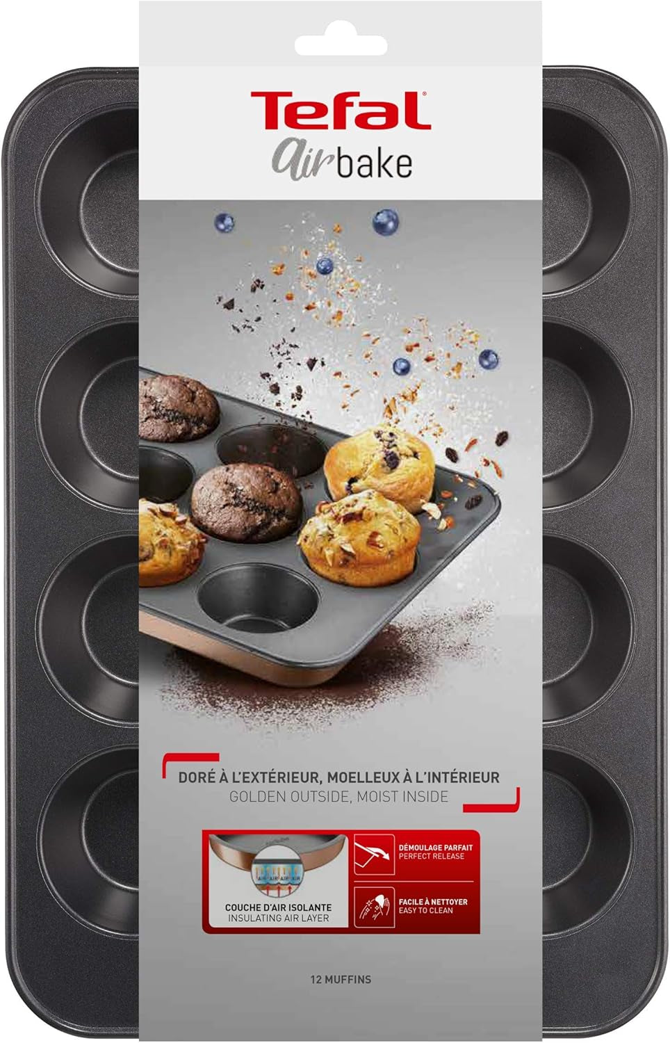 Tefal Airbake J2555014 Muffinform, Antihaftbeschichtung, Karbonstahl, Braun, 29 X 41 Cm Forme og bakker til bagning Naty Shop