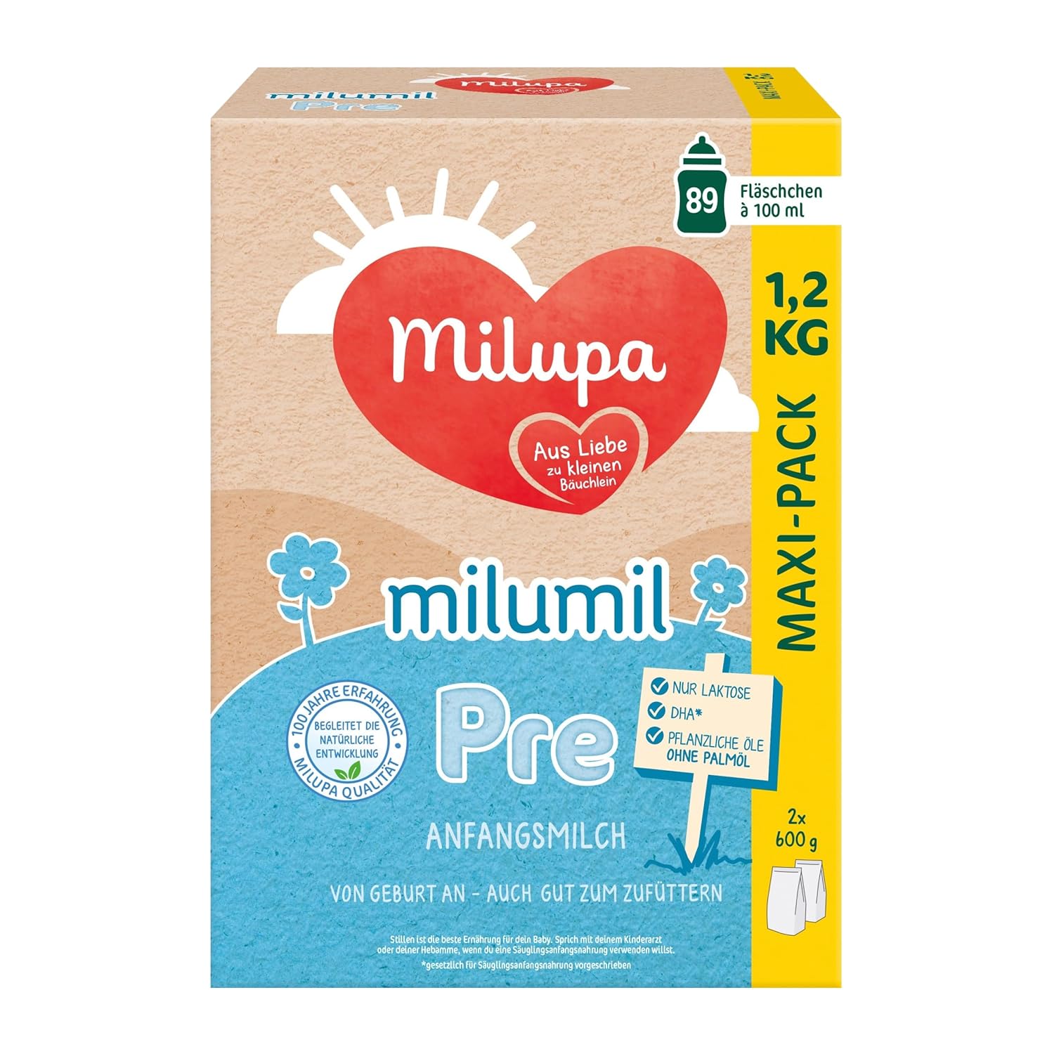 Milupa Milumil Pre, Mælkepulver til babyer - Med vigtige næringsstoffer og uden palmeolie - 800 g Naty Shop 1,2 Kg Milumil Pre