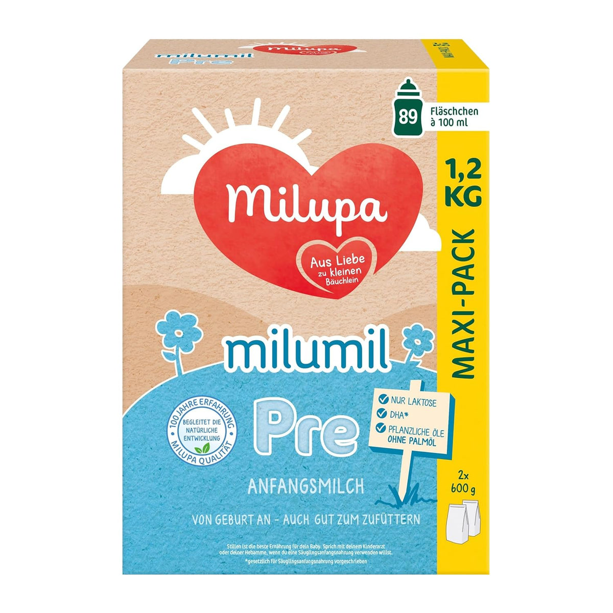 Milupa Milumil Pre, Mælkepulver til babyer - Med vigtige næringsstoffer og uden palmeolie - 800 g Naty Shop 1,2 Kg Milumil Pre