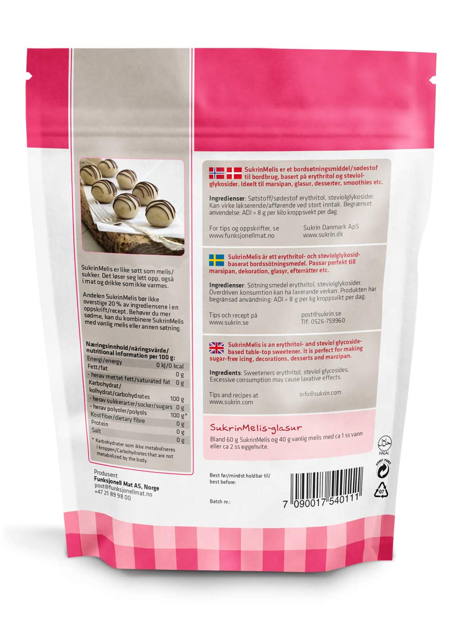 Sukrin Melis Zuckerersatz, Die Natürliche Alternative Zu Puderzucker Ohne Kalorien, 1Er Pack (1 X 400 G) Indulcitori Naty Shop