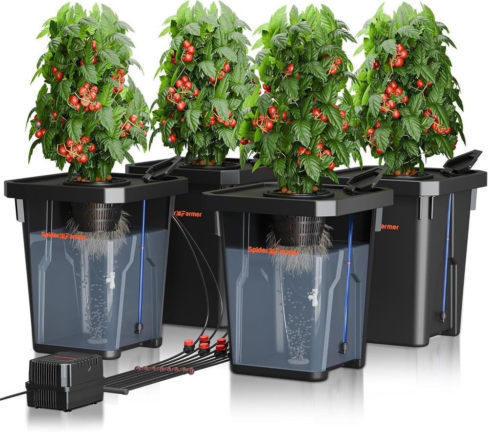 Spider Farmer DWC Hydroponic Grow System 27L/7 Gallon Dybtvandsdyrkning Nyt trekantet lågdesign Cirkulerende dryp havesystem med pottedrypsæt 8W luftpumpe 2 spande