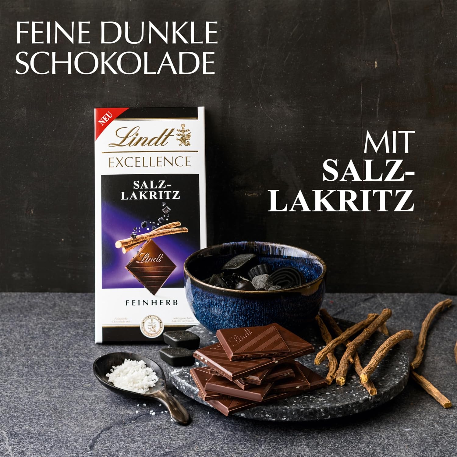 Lindt Excellence Sweet Salted Wood - Mørk chokoladebar 100 g - Intens kakaosmag