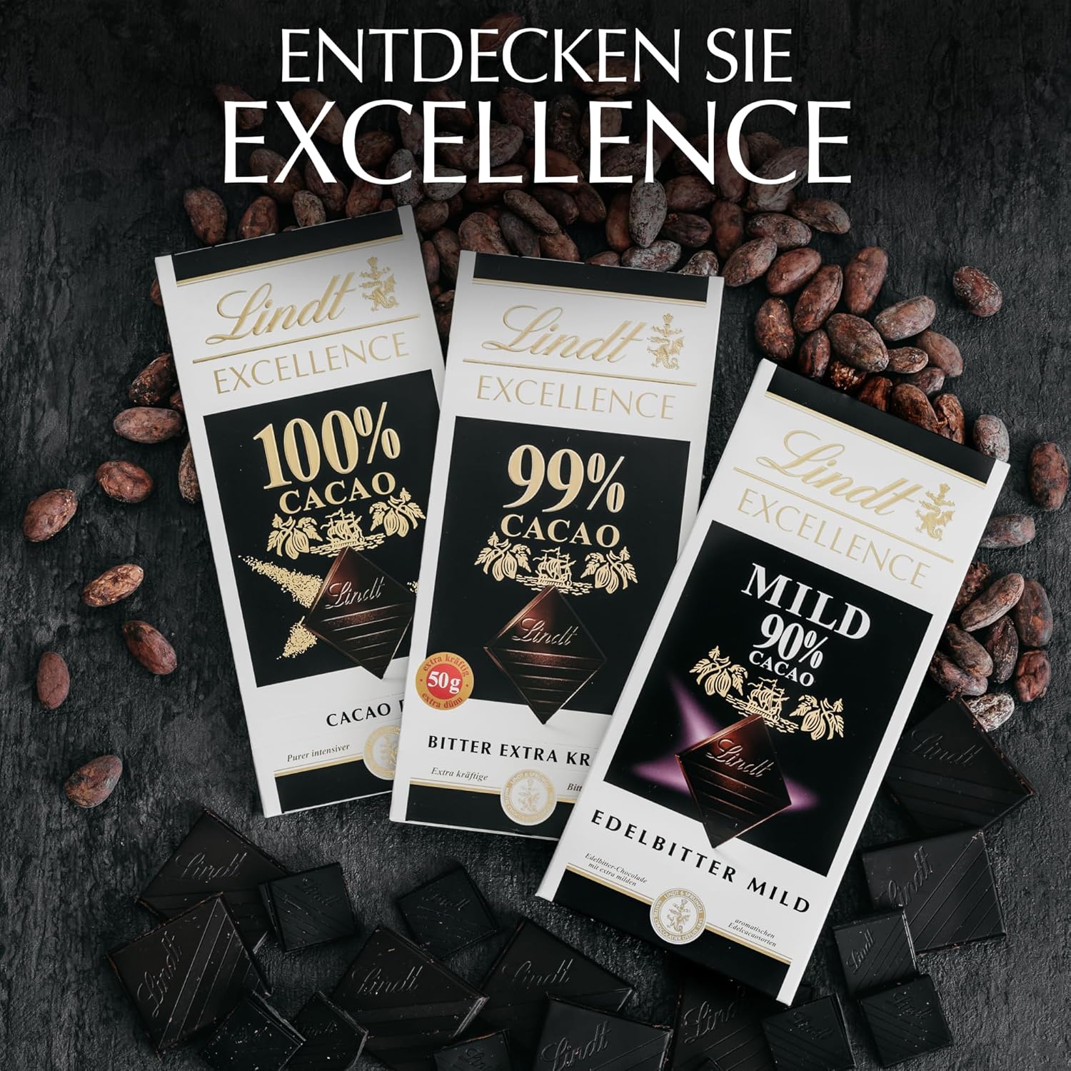 Lindt EXCELLENCE 99% mørk chokoladebar - intens kakaosmag 50 g vegansk premium