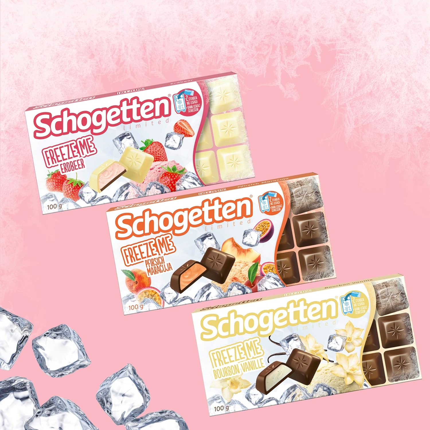 Schogetten Freeze Me Strawberry Limited Edition - Kold chokoladeis med intens jordbærsmag