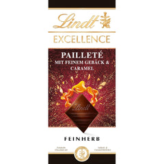 Lindt EXCELLENCE dejstykker med pailletter og karamel - fin mørk chokolade med intens kakaosmag