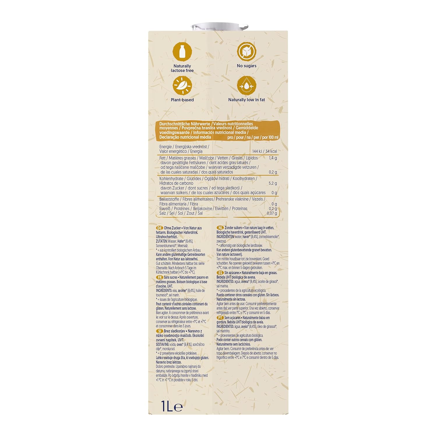 Alpro Bio Haferdrink Uden Sukker - Grøntsagsdrik med havre