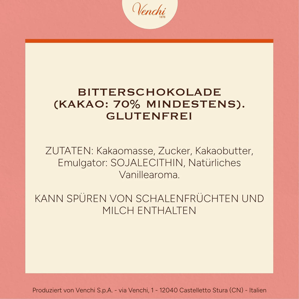 Venchi - Mørk chokolade 70%, 78 g - Med udvalgte kakaoblandinger - Glutenfri - Vegansk