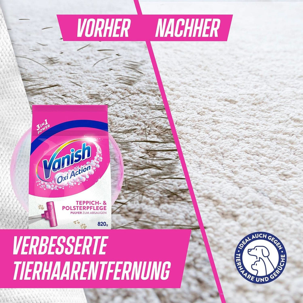 Vanish Oxi Action Rensepulver til tæpper og polstring - 1 X 820 G - Renser store områder af tæpper og polstring mod snavs, lugt og støv Tøjvaskemidler Naty Shop