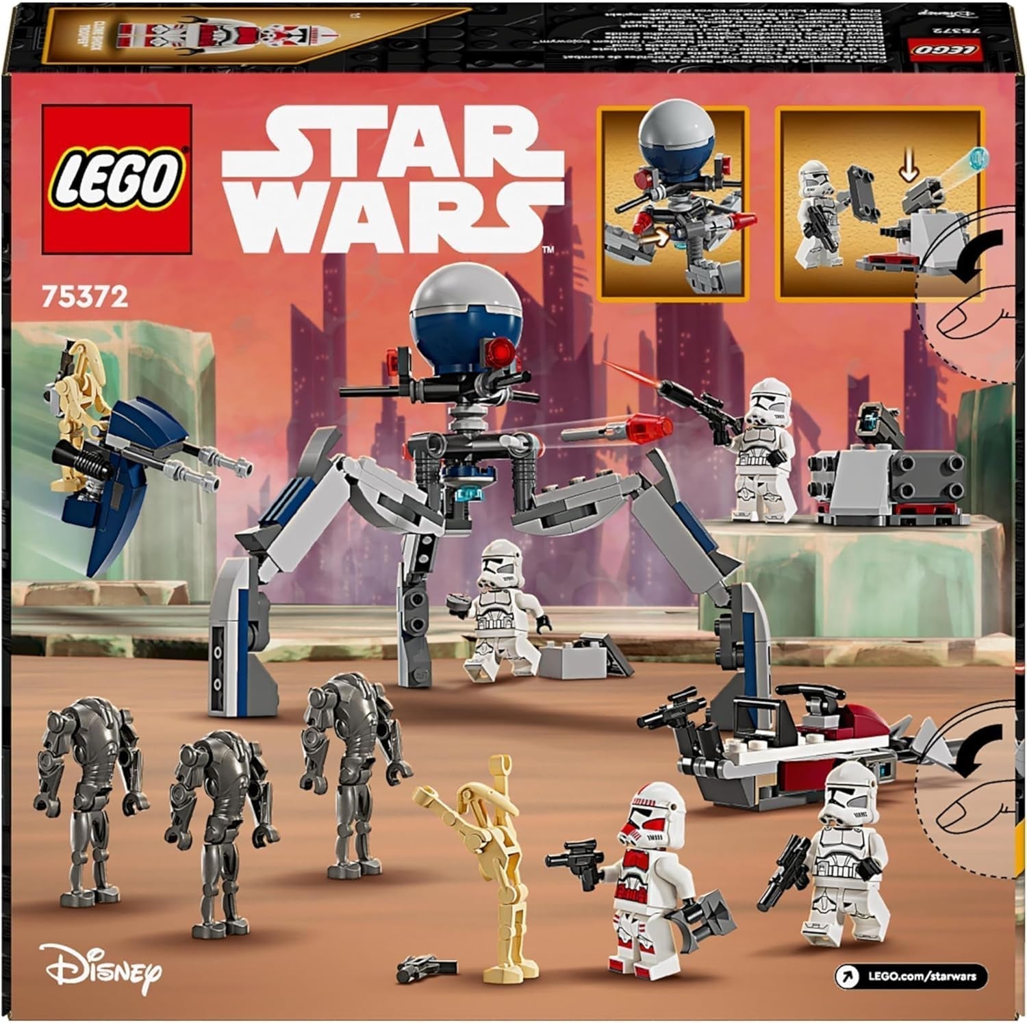 LEGO Star Wars 75372 Clone Trooper & Battle Droid Battle Pack, inkl. 4 minifigurer, 5 droider og speeder motorcykel med skydespil - Byggelegetøj til drenge og piger på 7+ Byggesæt Besuche den LEGO-Store