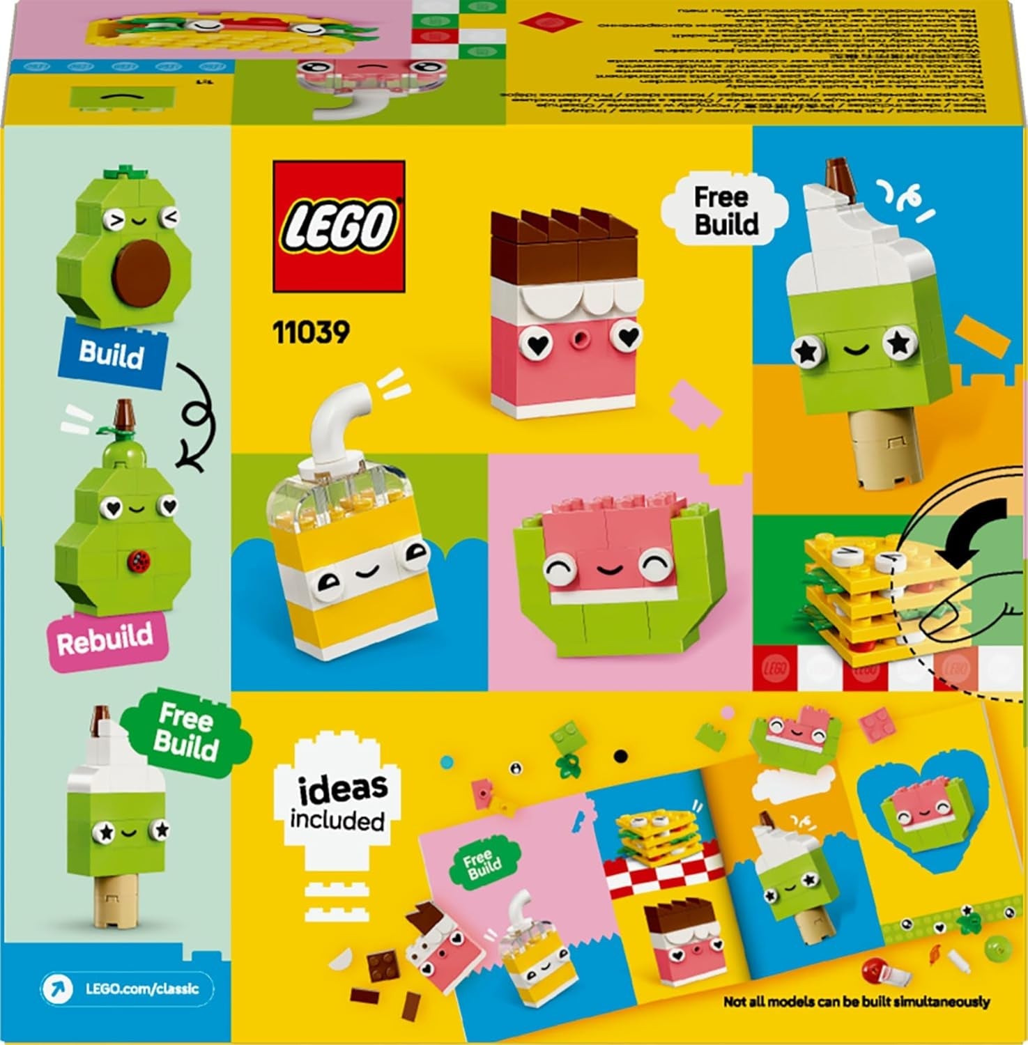 LEGO Classic Creative Snack Bauspaß, Spielzeug mit Essen for fantasievolle Rolenspiele, Bauset für Jungen und Mädchen ab 4 Jahren, Cupcake, Avocado, EIS am Stiel og Taco 11039