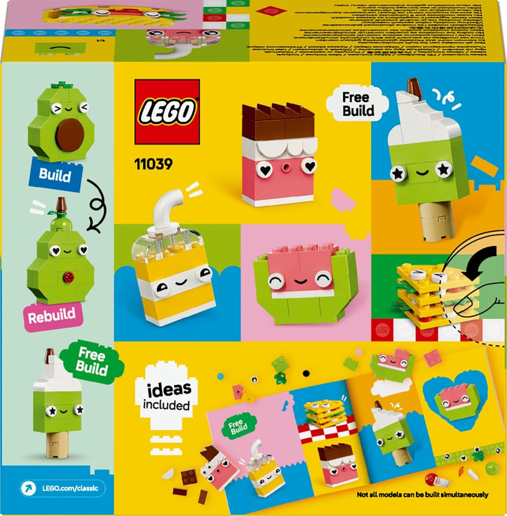 LEGO Classic Creative Snack Bauspaß, Spielzeug mit Essen for fantasievolle Rolenspiele, Bauset für Jungen und Mädchen ab 4 Jahren, Cupcake, Avocado, EIS am Stiel og Taco 11039