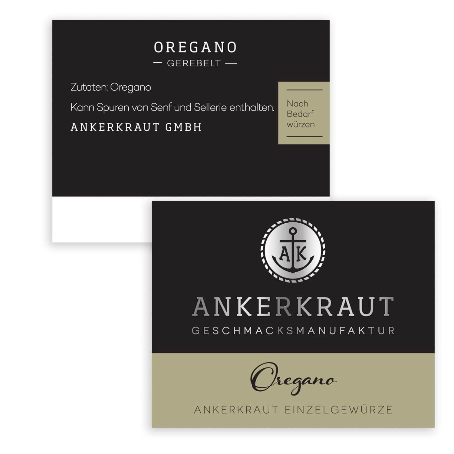 Ankerkraut Oregano Gewürz, tørret gerebelt, perfekt til pizzasuppe tomat og fisk, Kräuter zum Würzen, middelhavsküche für zu Hause, Lecker Kochen, 20g im Korkenglas