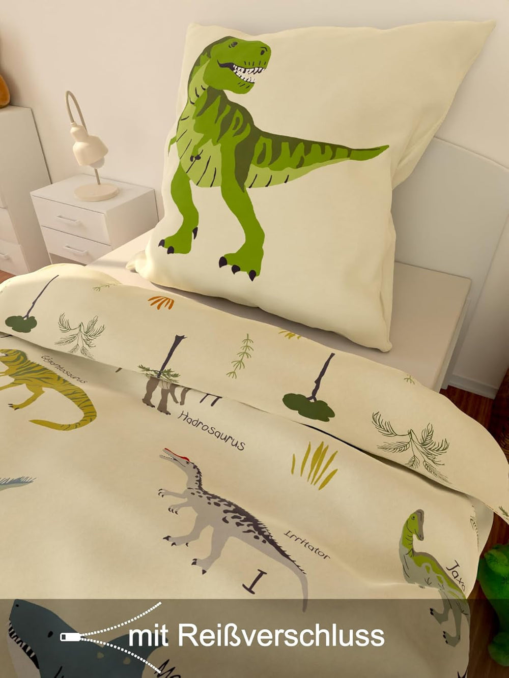 Skybrands Dino Bedtuene 135X200 Jungen Bedtuene Dinosaurier Baumwolle 2Tlg Kinder Bedtuene Dinosaurier 135X200 + Taske Naty Shop