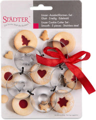 Set de 5 forme de biscuiți Städter Linzer, design Spitzbub, din oțel inoxidabil - diametru 4 cm - înălțime 1,5 cm - potrivite pentru copt sau meșteșuguri, 954199, argintiu