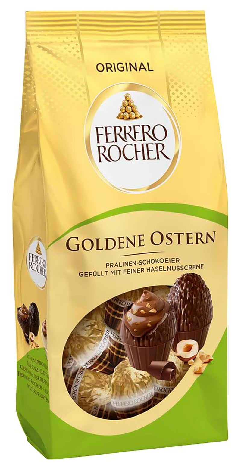 Ferrero Rocher Chokoladeæg 90g – Mælkechokolade med hasselnøddestykker og fin kakaocreme med hasselnødder – Påskeæg til påskereder – Påskegave – Påskechokolade, påskeslik