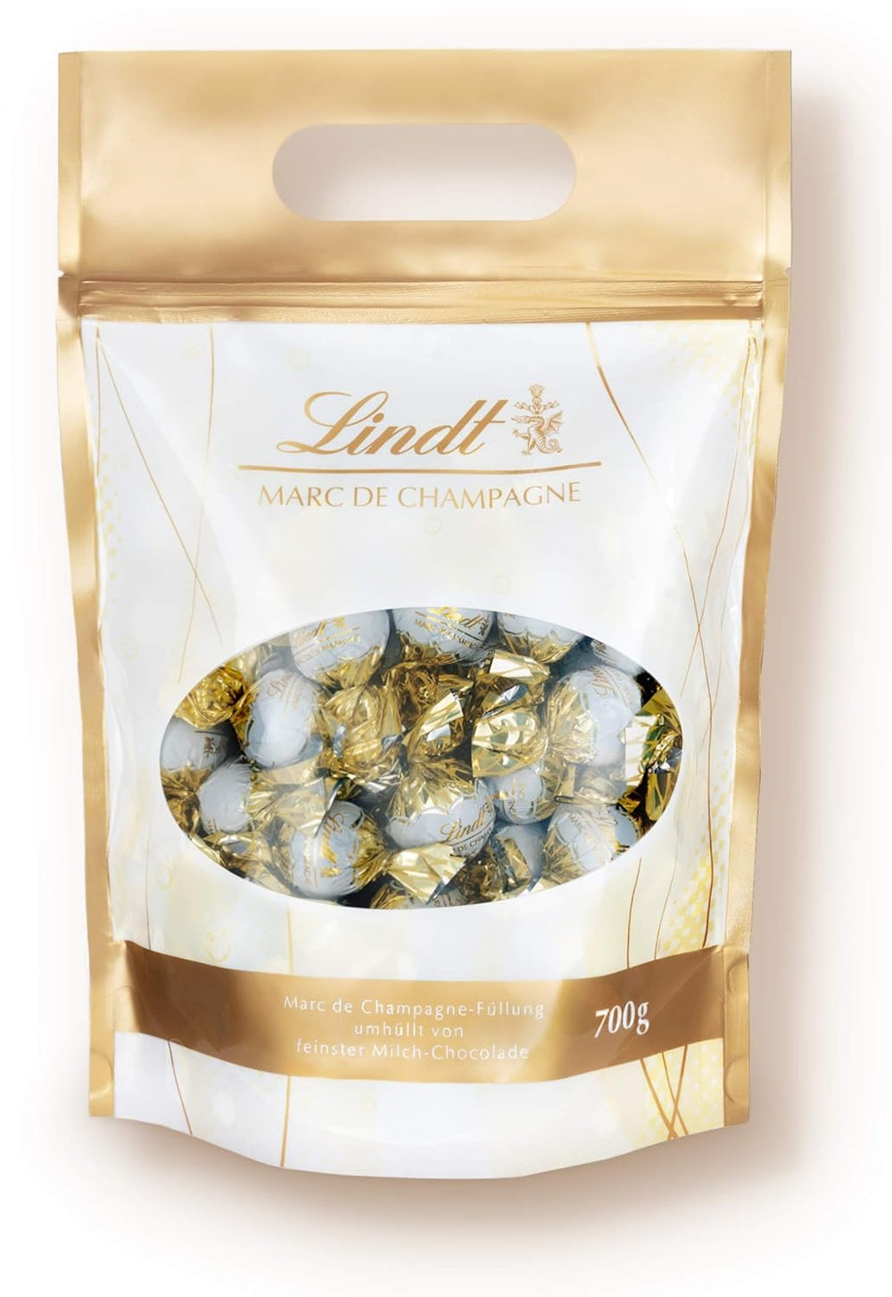 LINDOR chokoladekugler med saltet karamel | ca. 80 mælkechokoladekugler med saltet karamelfyld | Bulk Pack & Marc de Champagne Chokoladekugler | 700 g