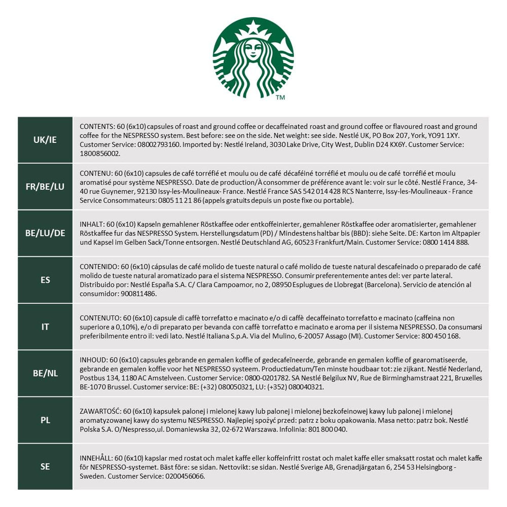 STARBUCKS Blonde Espresso Roast Entkoffeiniert by Nespresso, Helle Röstung, Kaffeekapseln 6 x 10 (60 Kapseln)