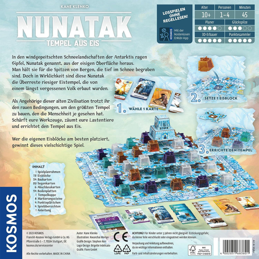 KOSMOS 683801 Nunatak - Temple of Ice, Familiespil, Cool 3D Setup, 3D Ice Game Brikker, Strategispil, Brætspil, Festspil