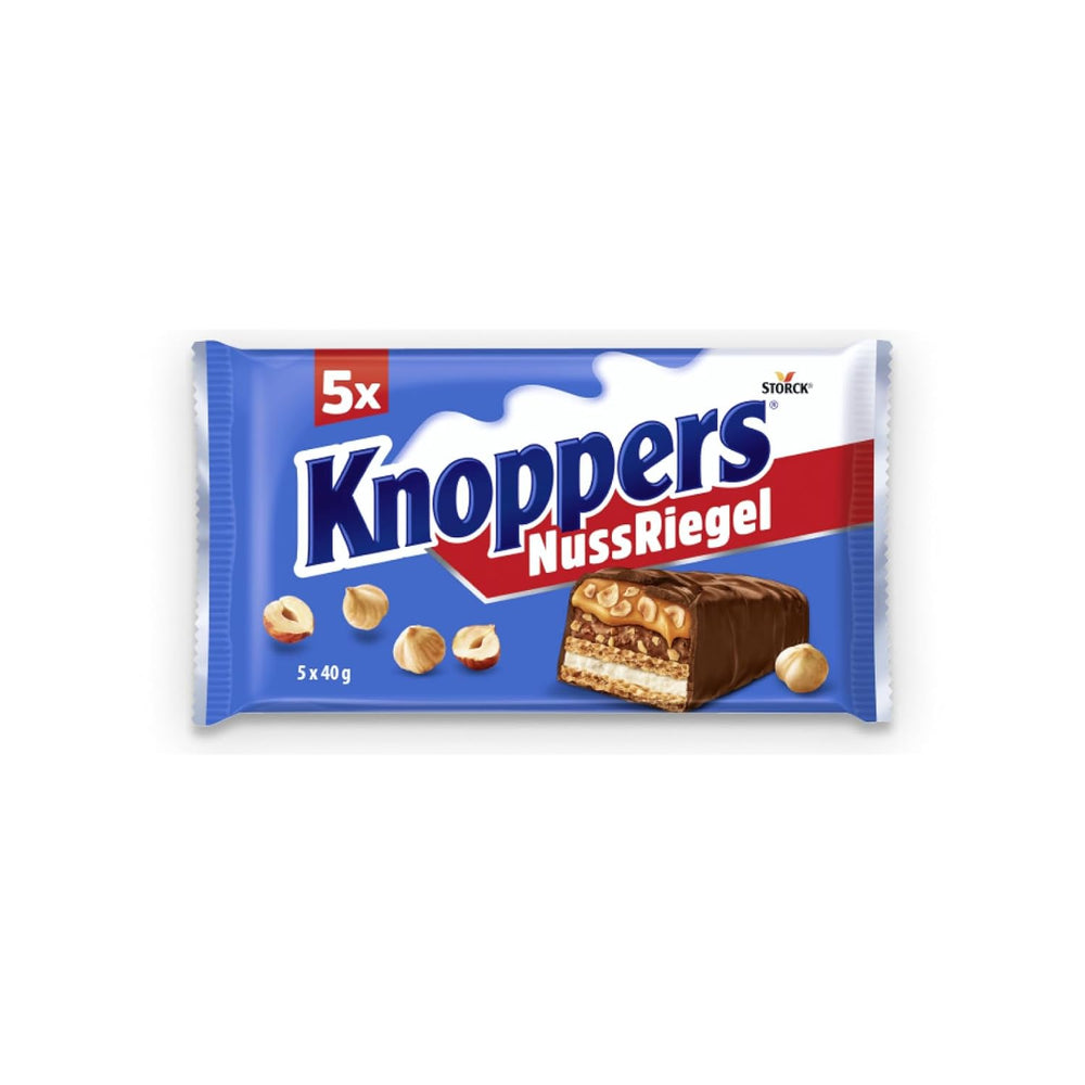Knoppers Peanut Bar – 1 x 200 g (5 barer) – Mælkechokoladebar med peanutcreme, hakkede saltede peanuts, karamel og mælkechokolade