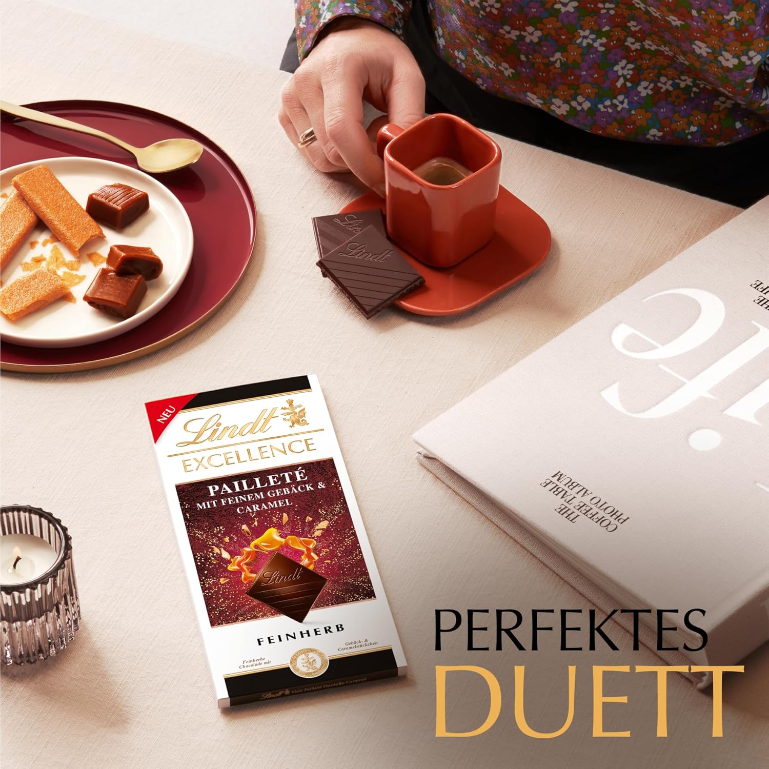 Lindt EXCELLENCE dejstykker med pailletter og karamel - fin mørk chokolade med intens kakaosmag
