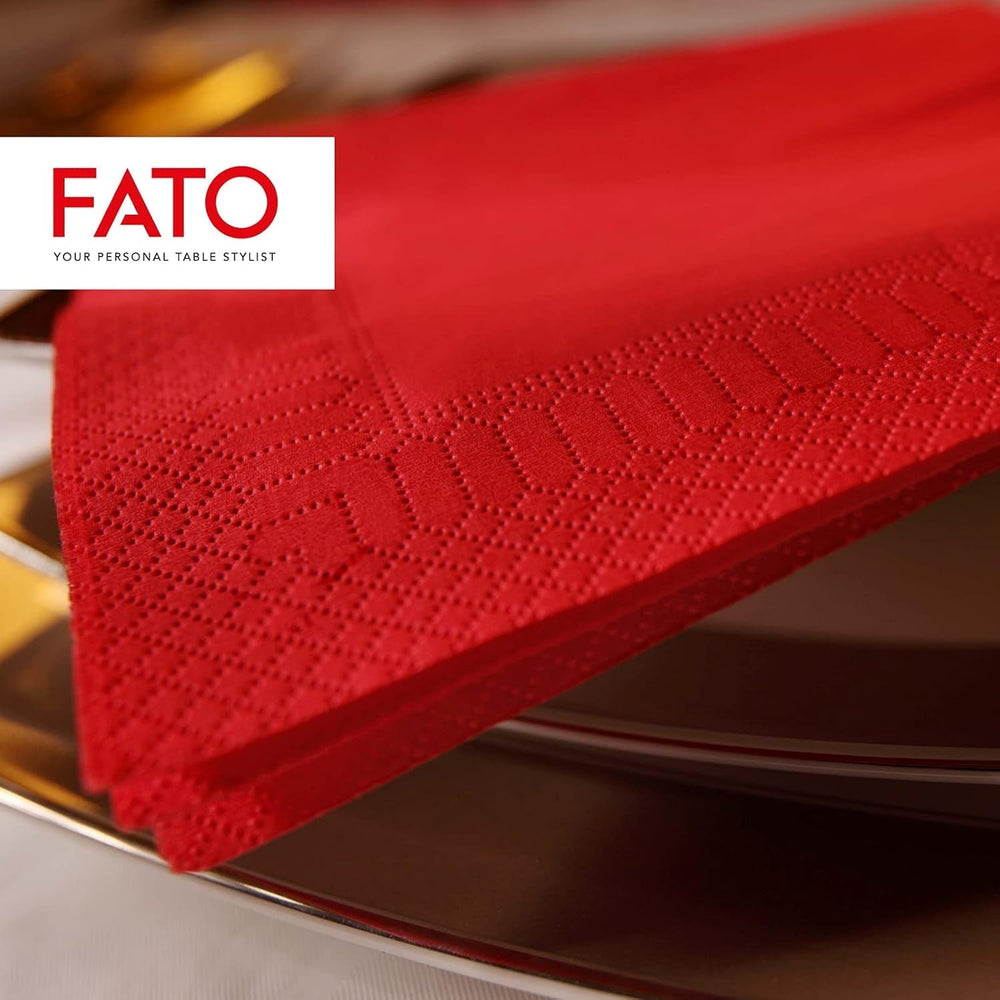 - Șervețele de hârtie de unică folosință, ideale pentru prânzuri informale și bufete, pachet de 50 de șervețele, dimensiune 33X33, 4 pliate, 2 straturi, roșu, 100% hârtie din celuloză pură, certificat Fsc