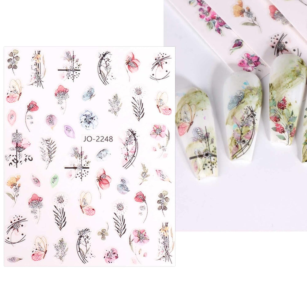 JMEOWIO Nagelsticker Frühling Blume 12 Blatt Nail Art Sticker Selbstklebend Nagelaufkleber Blätter Dekoration Nageldesign Zubehör