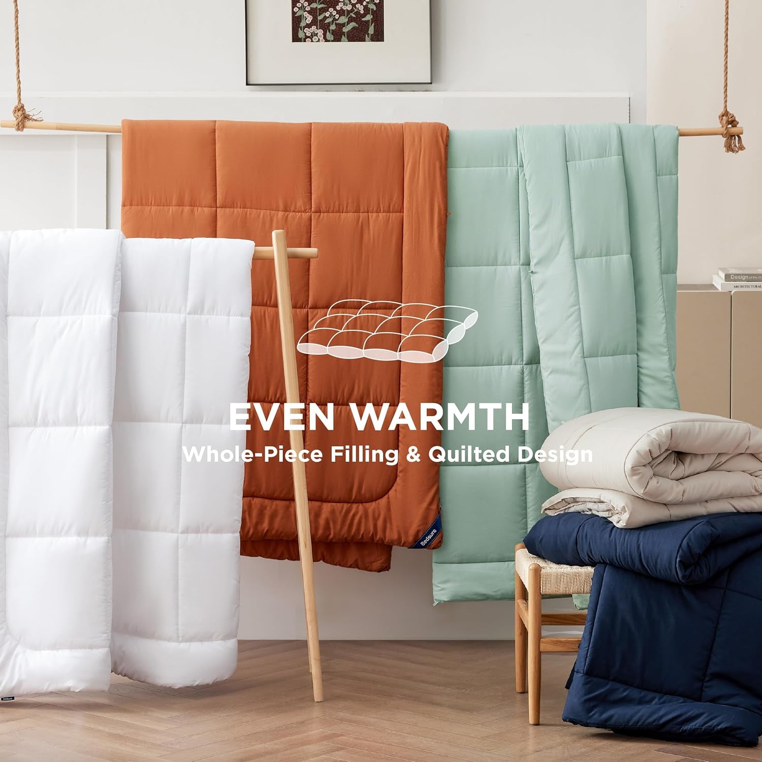 BEDSURE Cuvertură matlasată Full/Queen (88"X88") Alb Plapumi si pilote Naty Shop