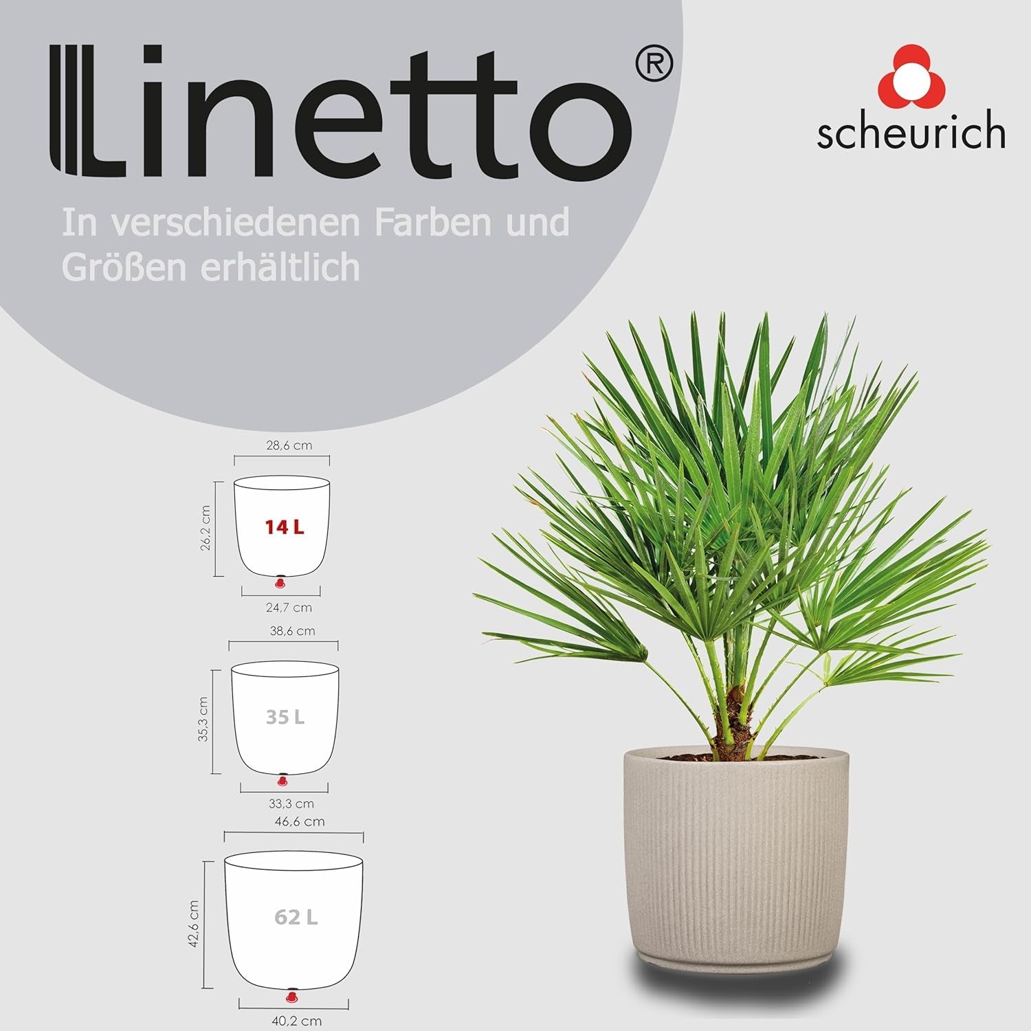 Scheurich Linetto 30, jardinieră/ghiveci/jardină, rotundă, culoare: nisip, fabricată din plastic reciclat, garanție 10 ani, pentru uz exterior