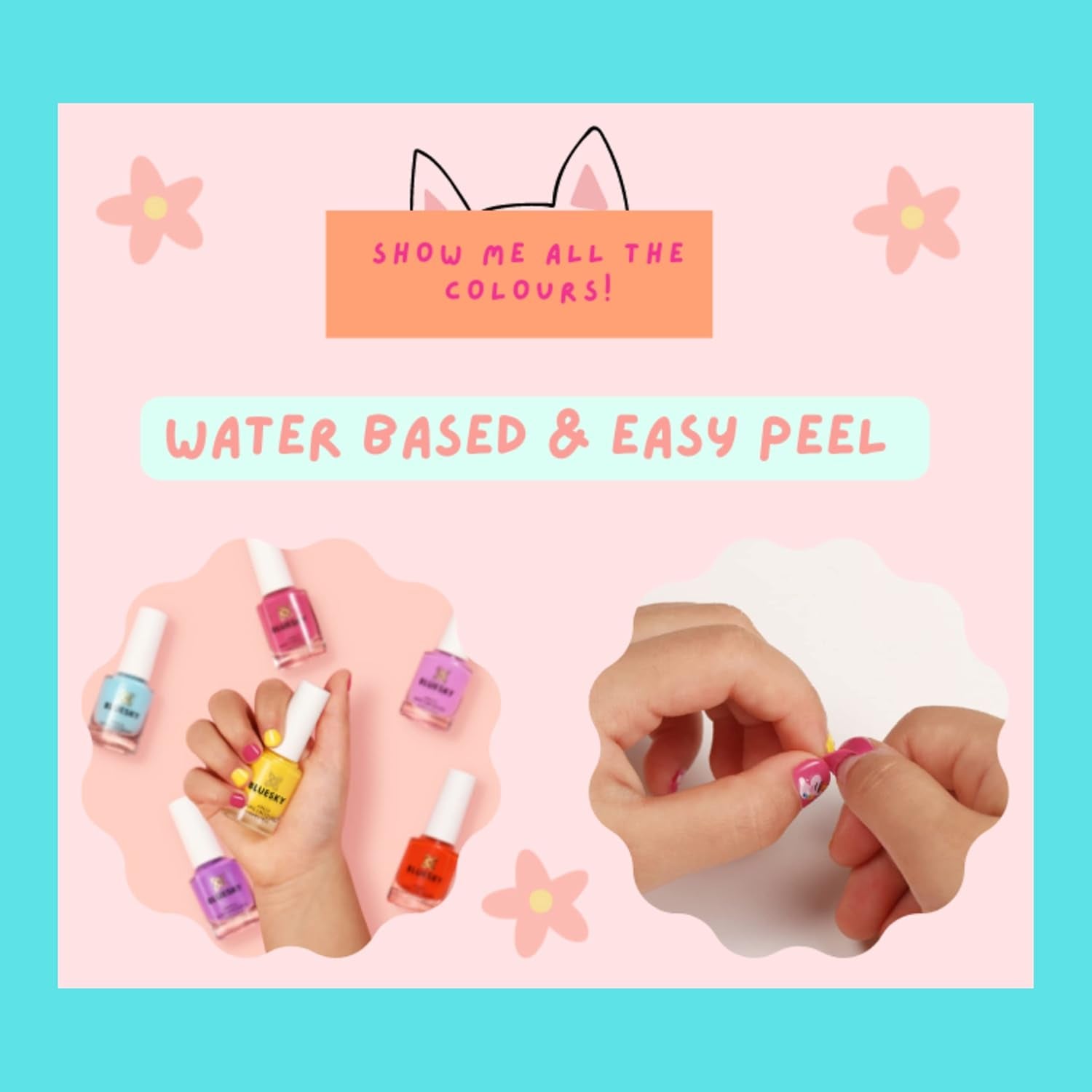 Bluesky Kids neglelak - Sea Shell, Coral. Easy Peel Off, ikke-giftig, vandbaseret, glidende neglelak til børn 5 ml