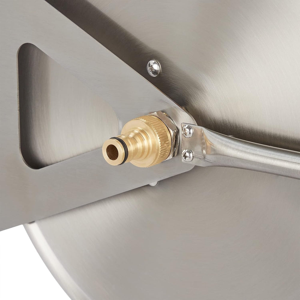 Relaxdays Rolă furtun din oțel inoxidabil, înfășurare furtun gol, montare pe podea și perete, pentru furtun de grădină de 40 m, rolă furtun, argintiu, 43,5 x 43,5 x 31,5 cm