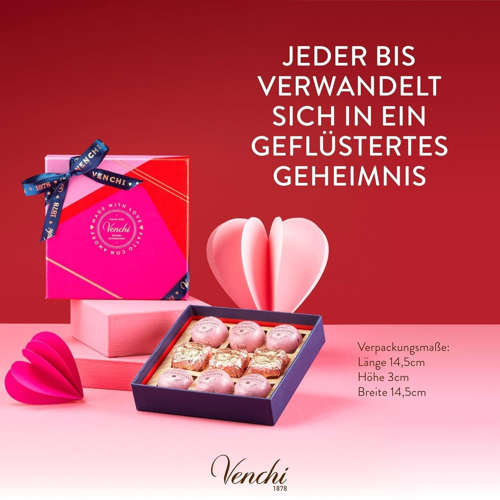 Venchi - Gaveæske med 9 chokolader Baciodidama og Vegan Chocoviar Gianduia, glutenfri, Valentinsdag Collection Chocolates Naty Shop