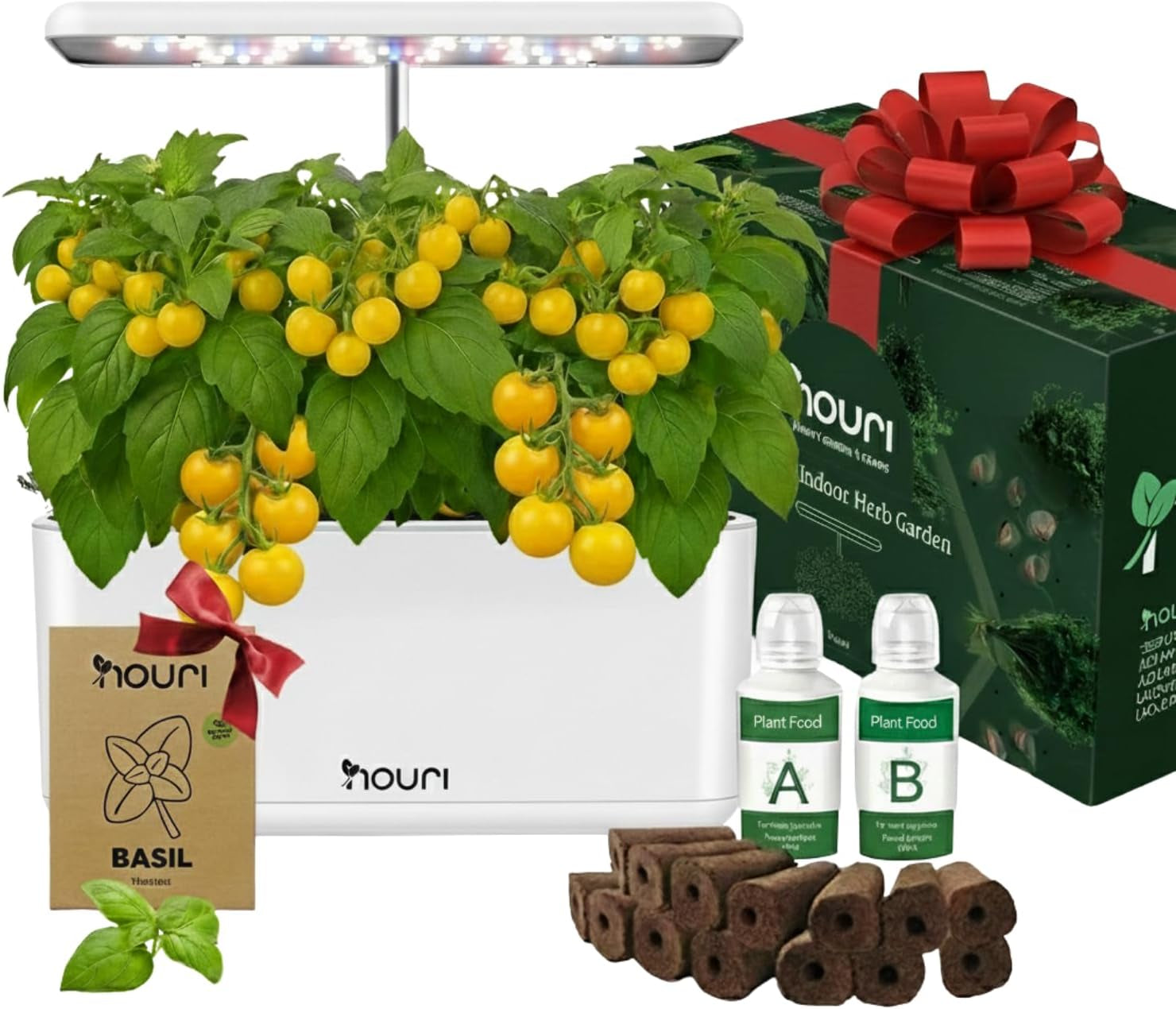 Ny 7 Bridge + Heirloom Basilikum | Smart Have til hjemmekokke | Hydroponisk dyrkningssystem | LED Grow Lights | Indendørs urtehavesæt til planteelskere og gartnere, hvid