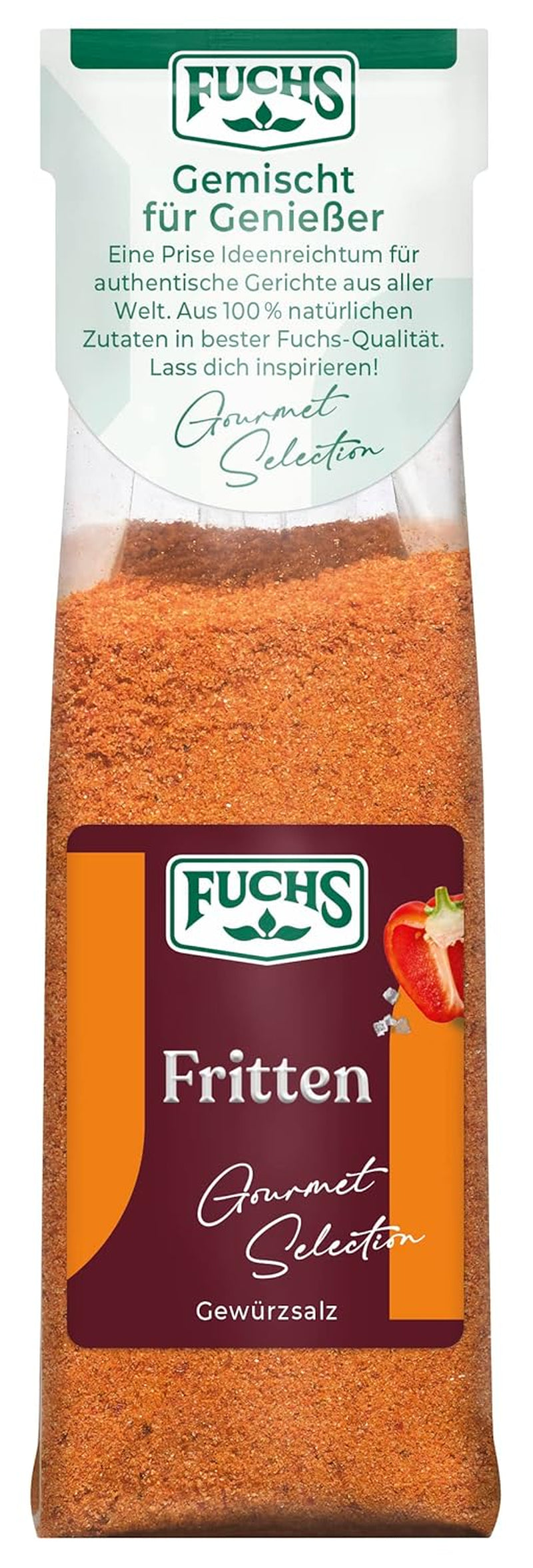 Fuchs Gourmet Selection Klassisch/Heimisch – Bratkartoffel Gewürzsalz, nachfüllbares Kartoffel Gewürz, Salz zum Würzen von Brat- & Ofenkartoffeln, Pommes Frites & Co, vegansk, 70 g