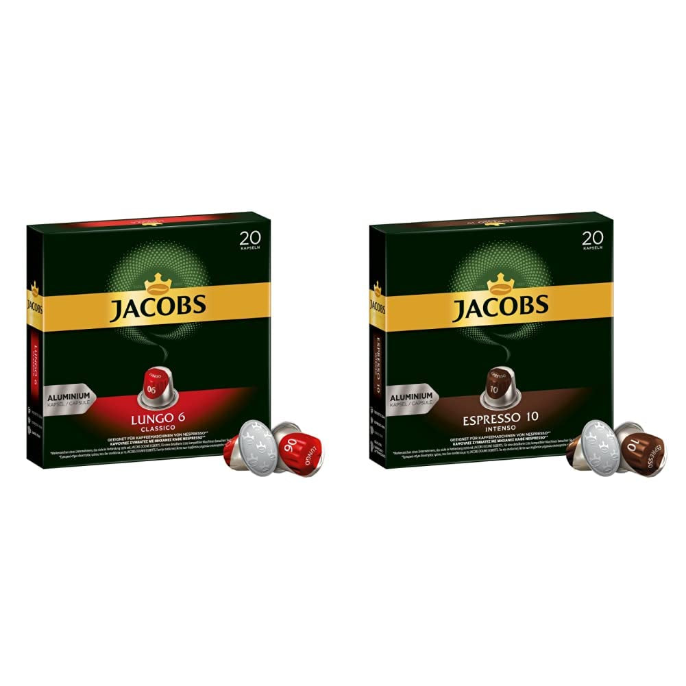 Kaffeekapseln Lungo Classico, Intensität 6 von 12, 10 x 20 Getränke & Kaffeekapseln Espresso Intenso, Intensität 10 von 12, 200 Nespresso®* kompatible Kapseln, 10 x 20 Getränke