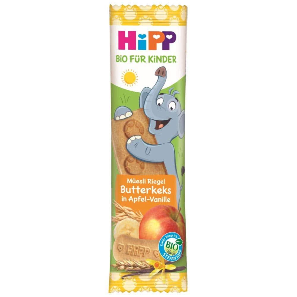 Hipp Bio-Riegel Müesli-Freund Elefant Butterkeks i Apfel-Vanille, 24Er Pakke (24 X 20 G) Mor og Barn Naty Shop 20 G (24Er Pakke) Keks/Apfel-Van.