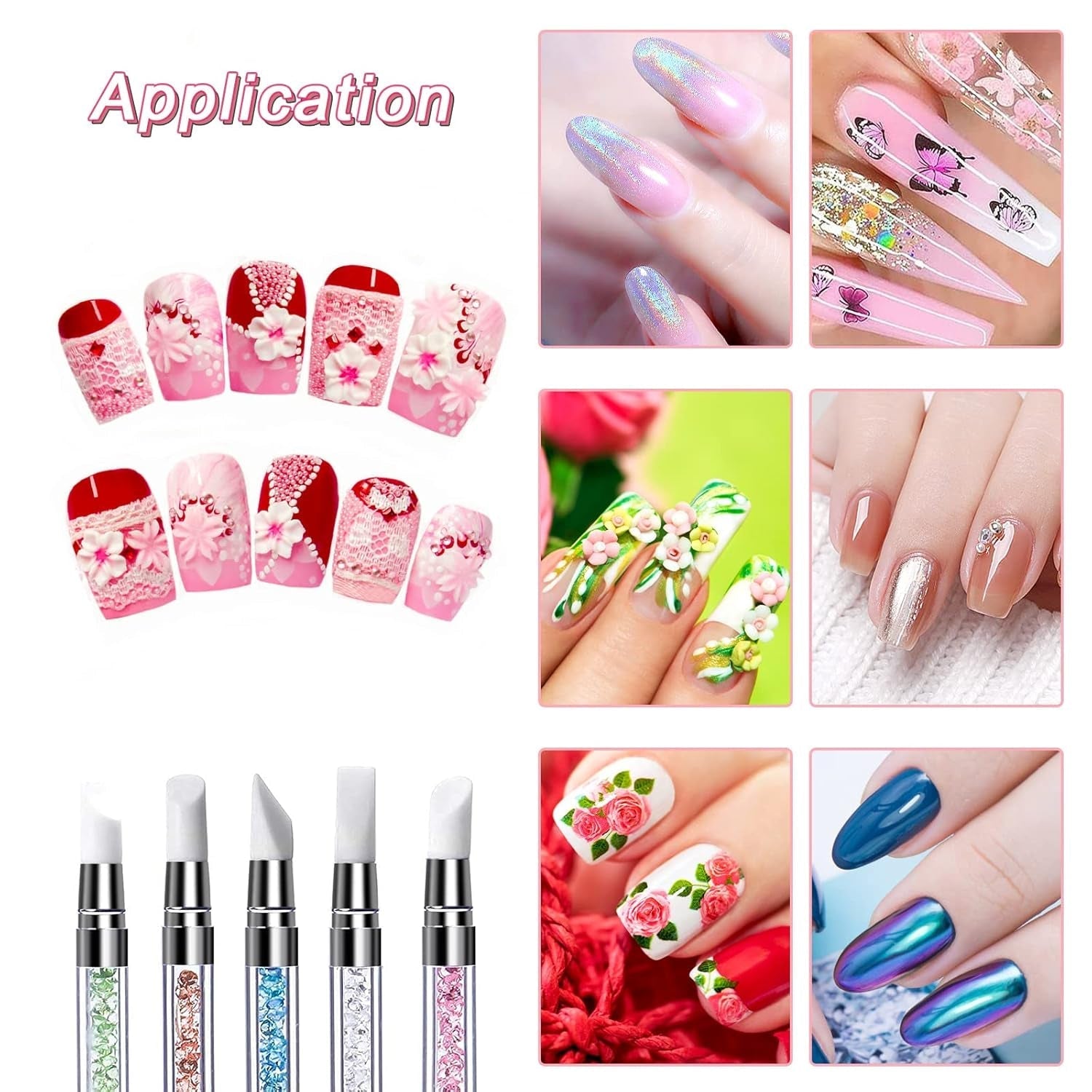 Qufiiry 5PCS Silikon Nagel Pinsel, Gel Schnitzen Pinsel, Silikon-Modellierpinsel Set, Doppel Köpfe DIY Maniküre Werkzeug