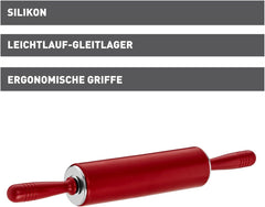 Original Kaiser Original Kaiserflex Rød Teigroller Silikon 49 x 6,5 cm, Nudelholz Silikon med Metallkern, ergonomisk Griffe, hitzebeständig til 200°C, rot