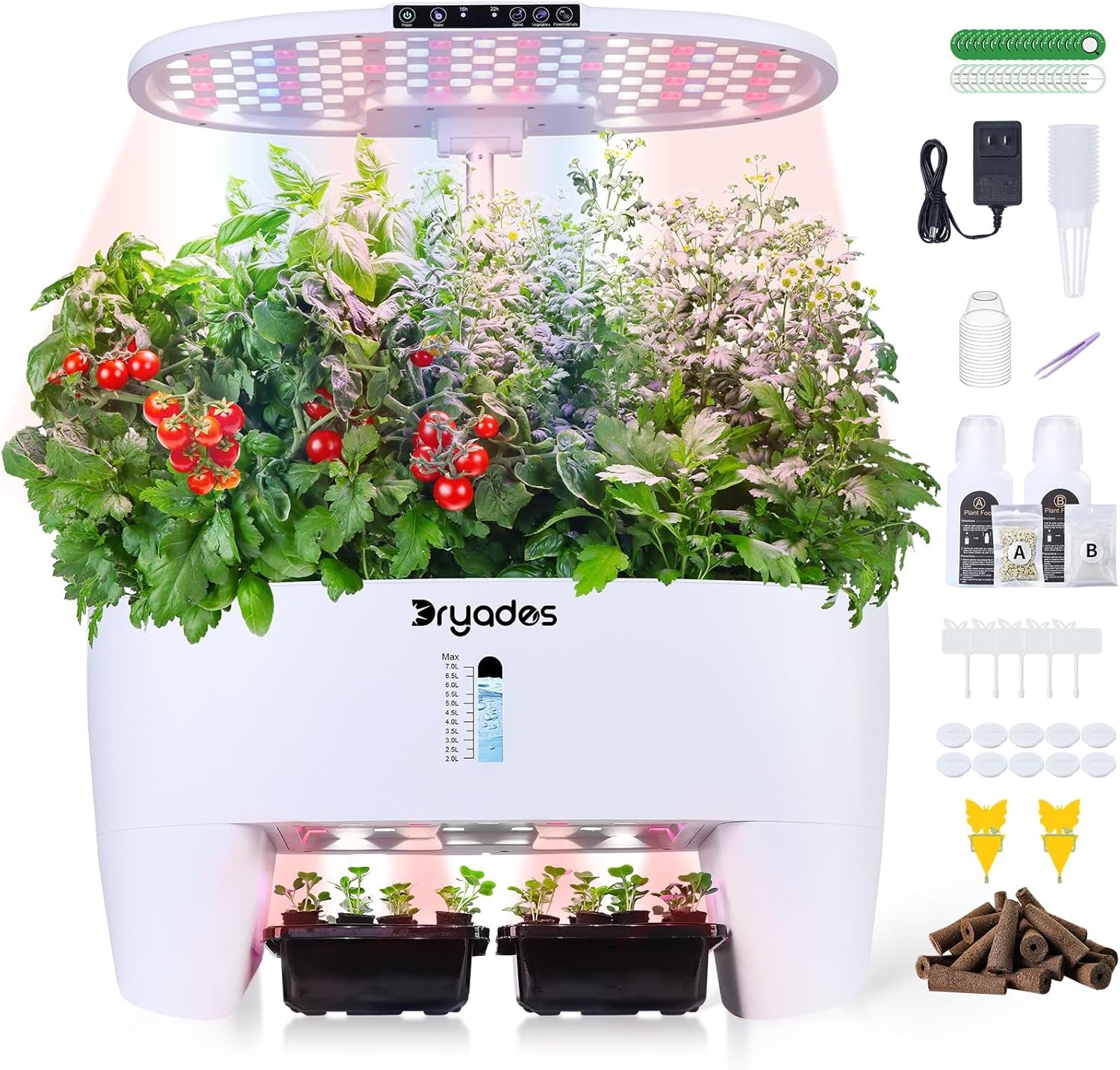 Hydroponic Grow System: 8 kapsler, 24W LED-lampe med fuld spektrum med advarsel om lavt vand | Indendørs have til køkken, stue, skole | Gaveidé til amatørgartnere